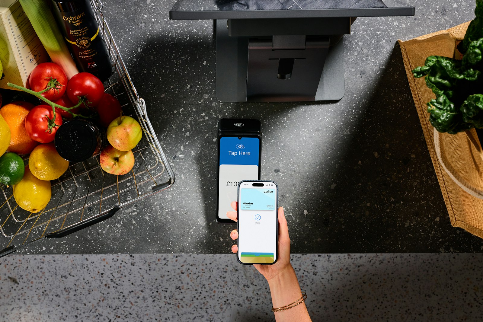 Smartphone contactless payment at a store checkout