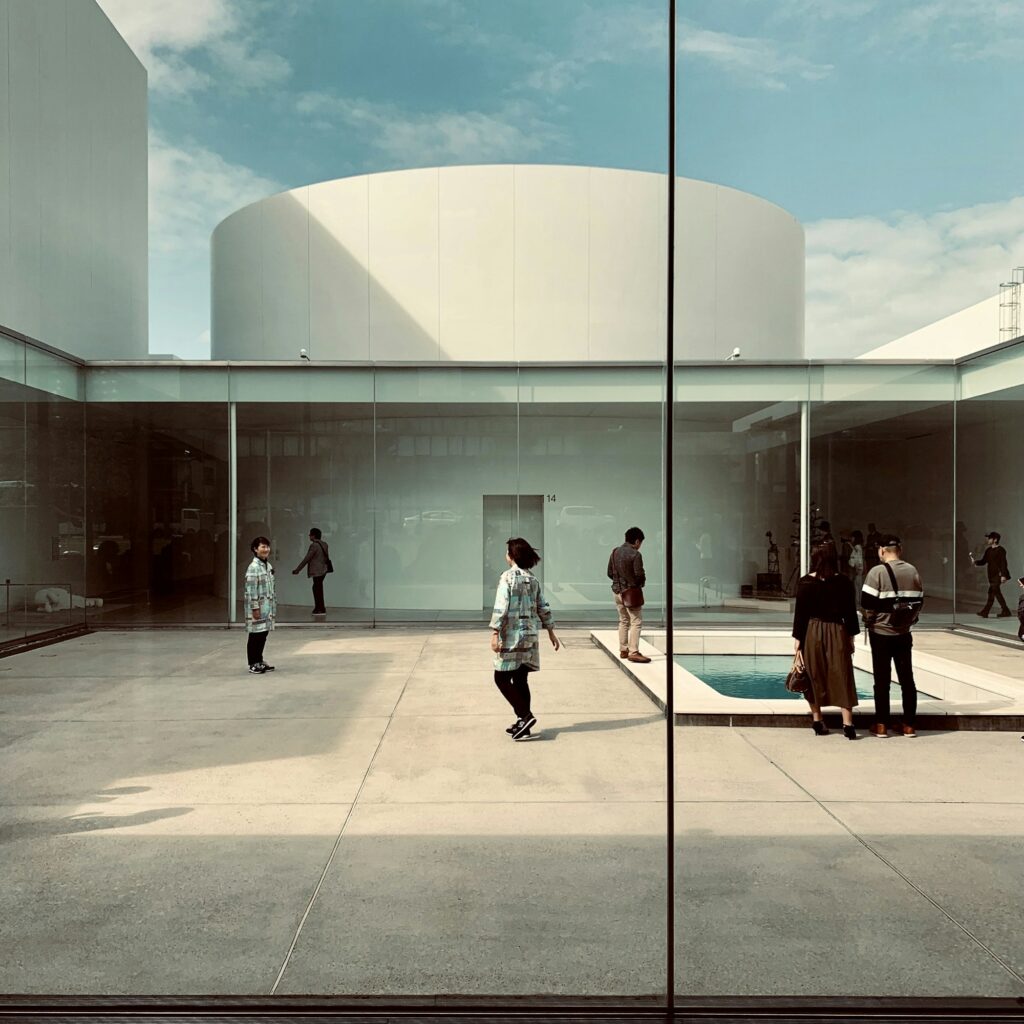 The round glass building of the 21st Century Museum of Contemporary Art, Kanazawa
