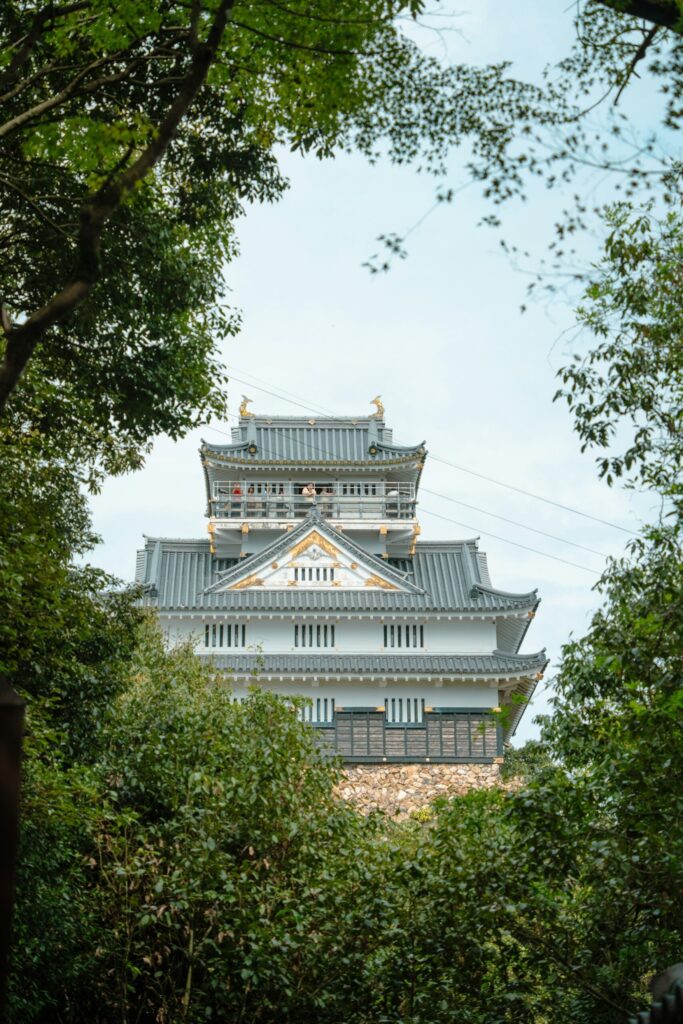 Gifu Castle surrounded by green trees on Mount Kinka
