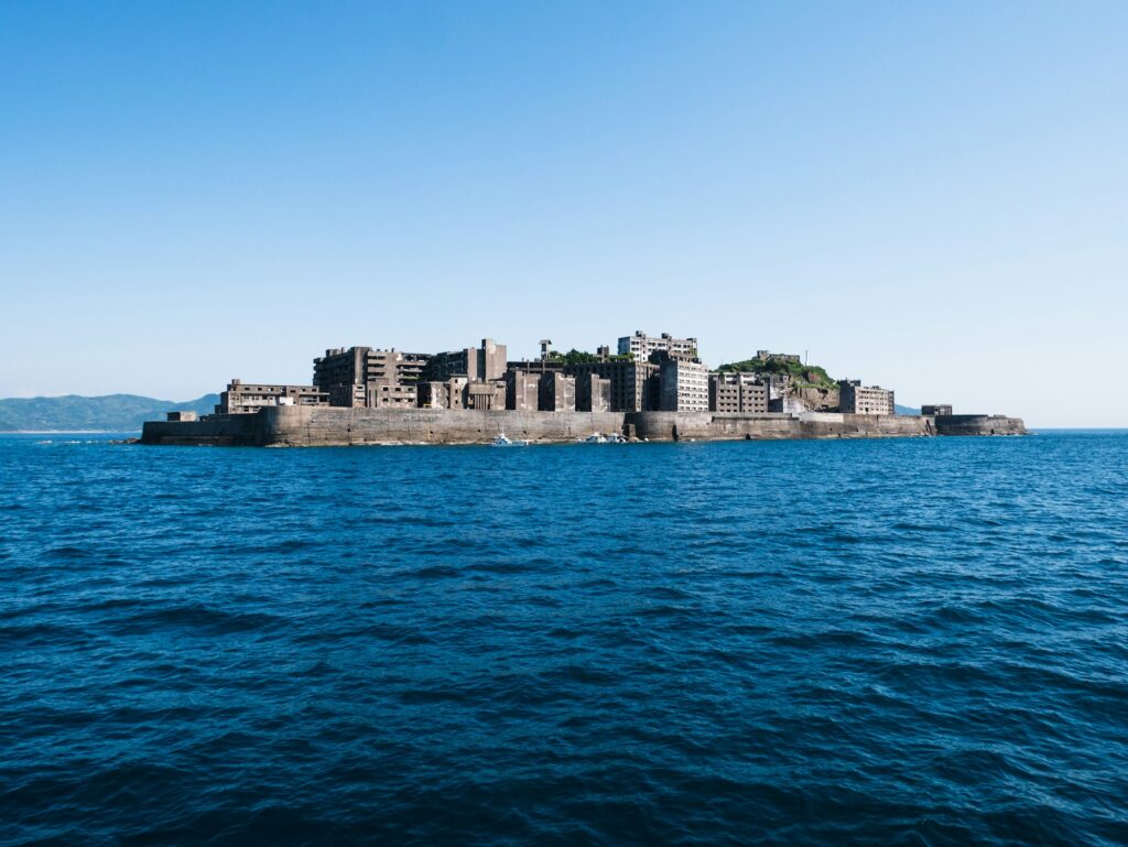 Gunkanjima (Hashima Island) seen from the sea off Nagasaki