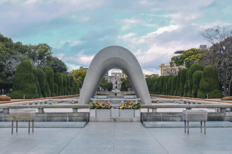 The arched Cenotaph for the A-bomb Victims in Hiroshima Peace Memorial Park