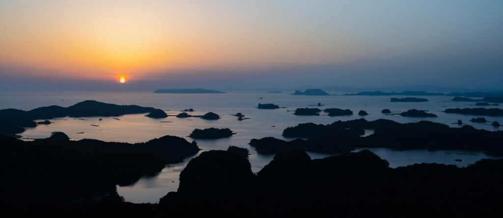 Sunset over the Kujukushima Islands near Sasebo