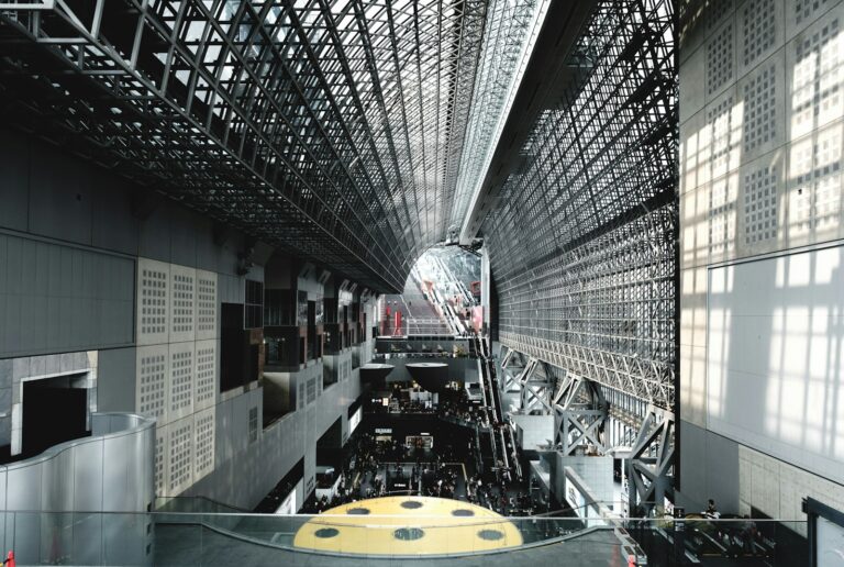 Glass and steel atrium inside Kyoto Station