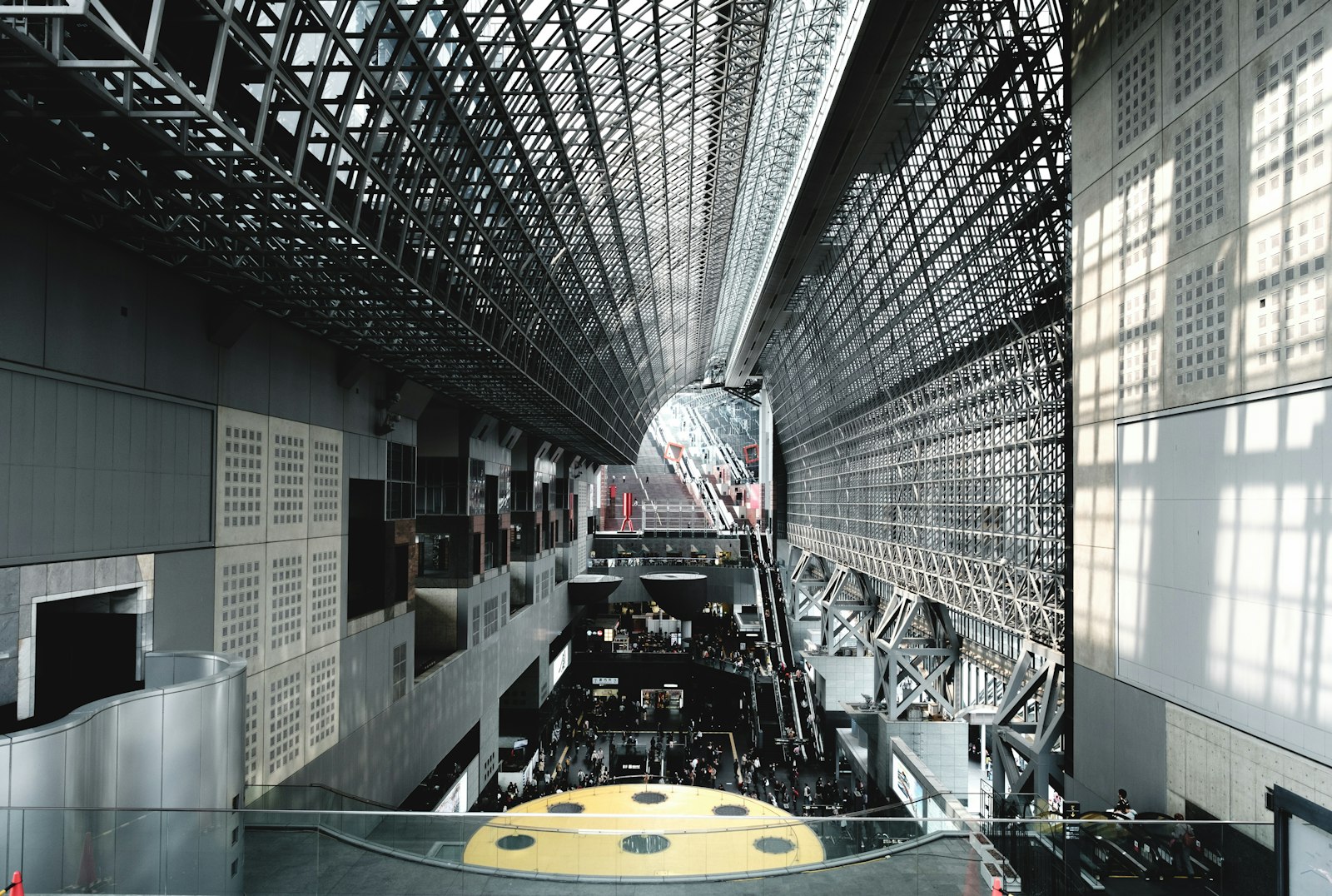 Glass and steel atrium inside Kyoto Station