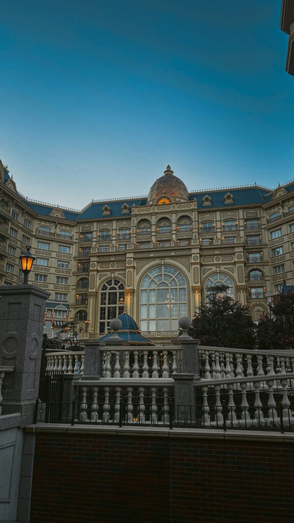 The Victorian-style facade of the Tokyo Disneyland Hotel in Maihama, near Ikspiari and the resort gateway