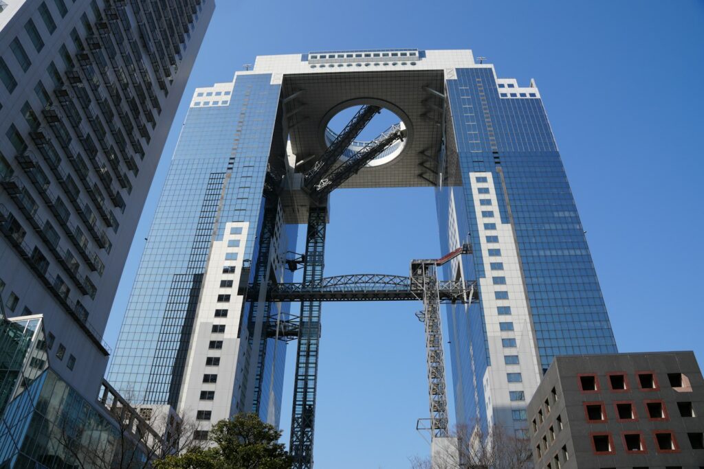 The Umeda Sky Building rising above the Umeda district of Osaka