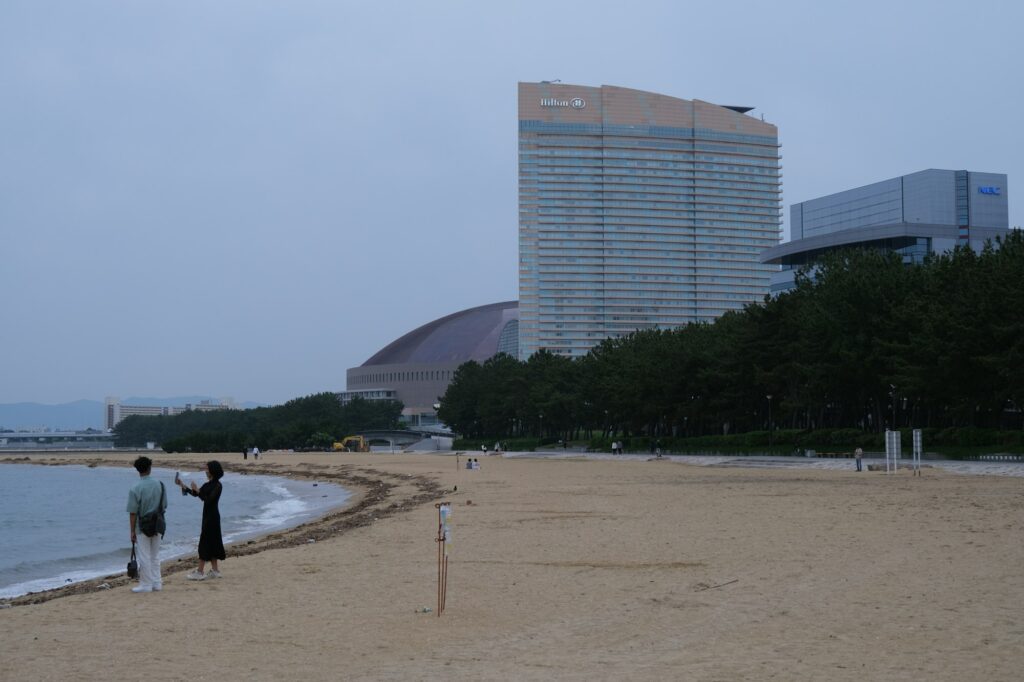 Seaside Momochi Beach with the Hilton Fukuoka Sea Hawk in the background