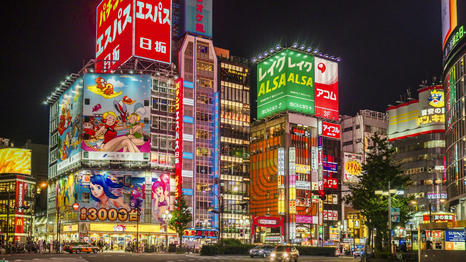 Neon-lit streets of Shinjuku, Tokyo at night