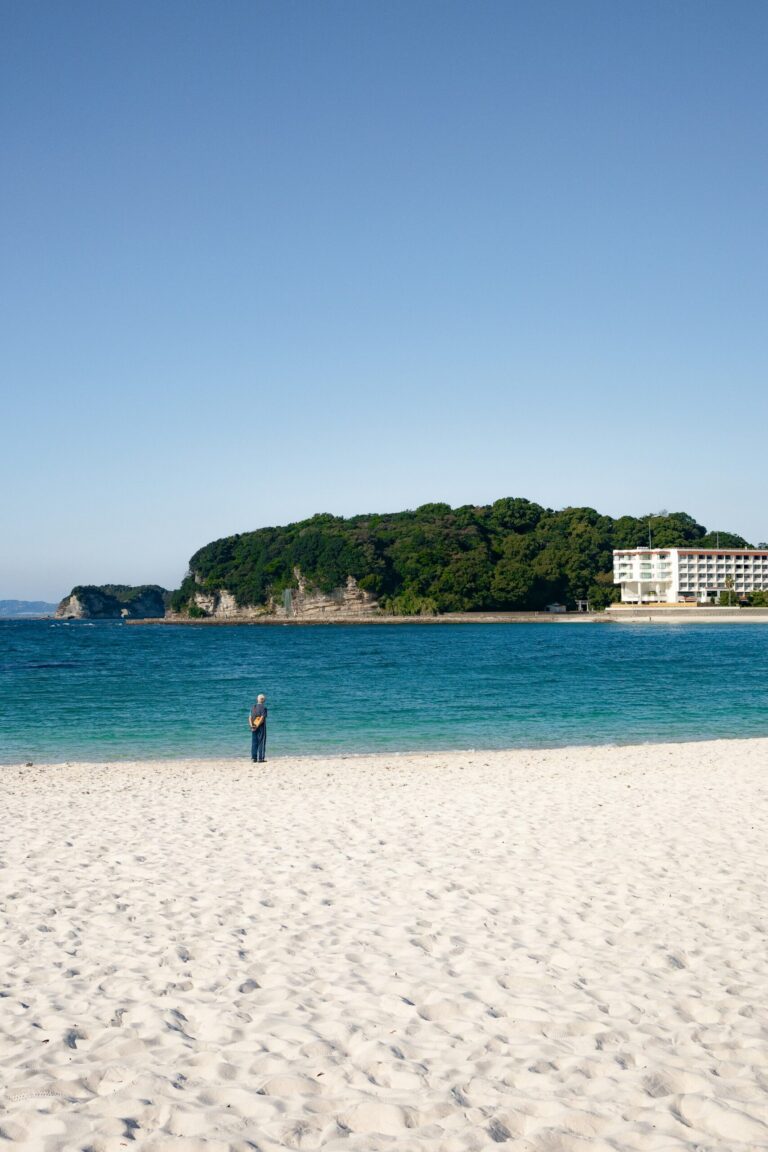 White sand and turquoise water at Shirarahama Beach in Shirahama